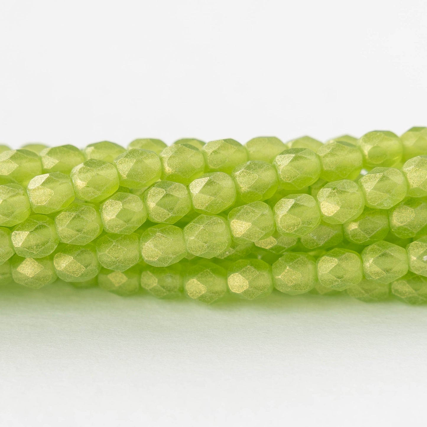4mm Firepolished Round Beads - Matte Lime Luster - 50 bead strand