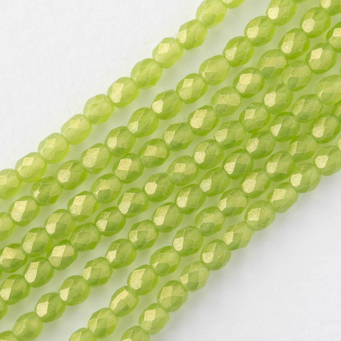 4mm Firepolished Round Beads - Matte Lime Luster - 50 bead strand