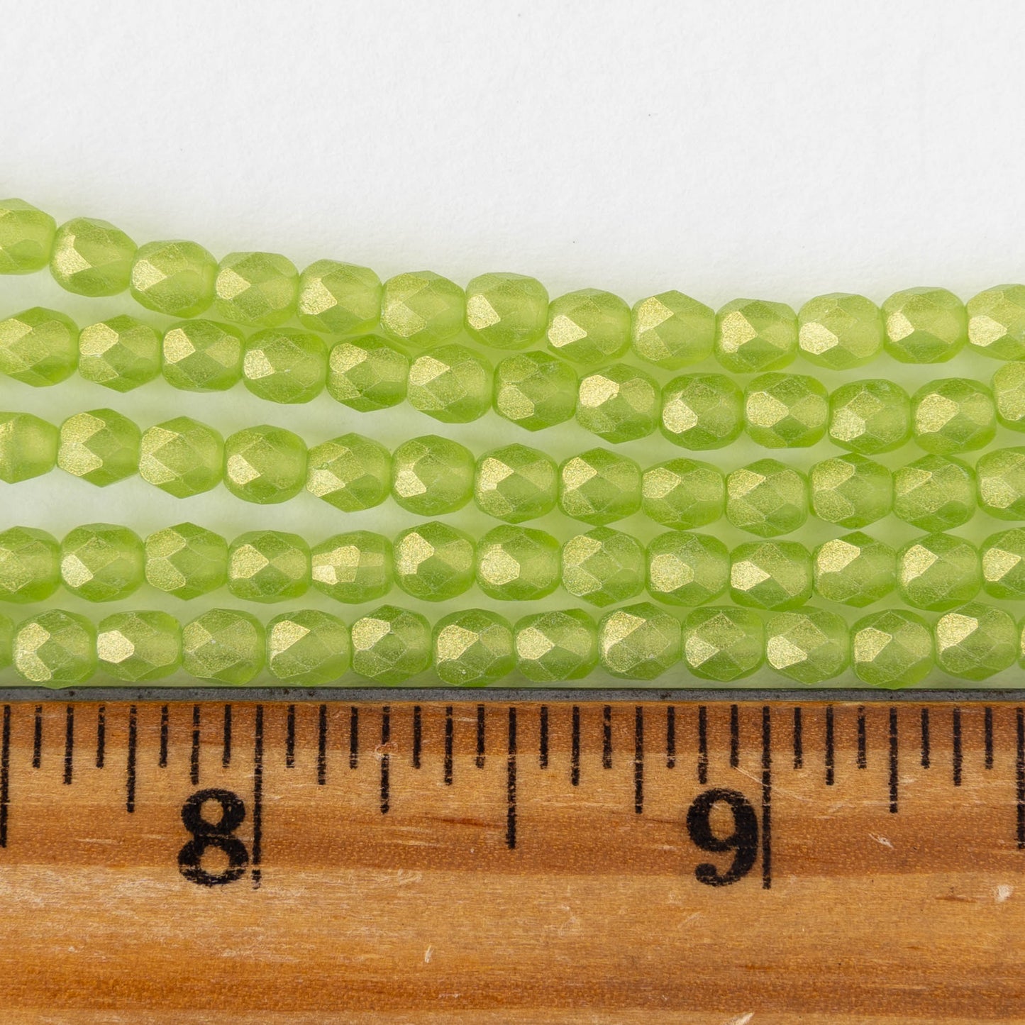 4mm Firepolished Round Beads - Matte Lime Luster - 50 bead strand