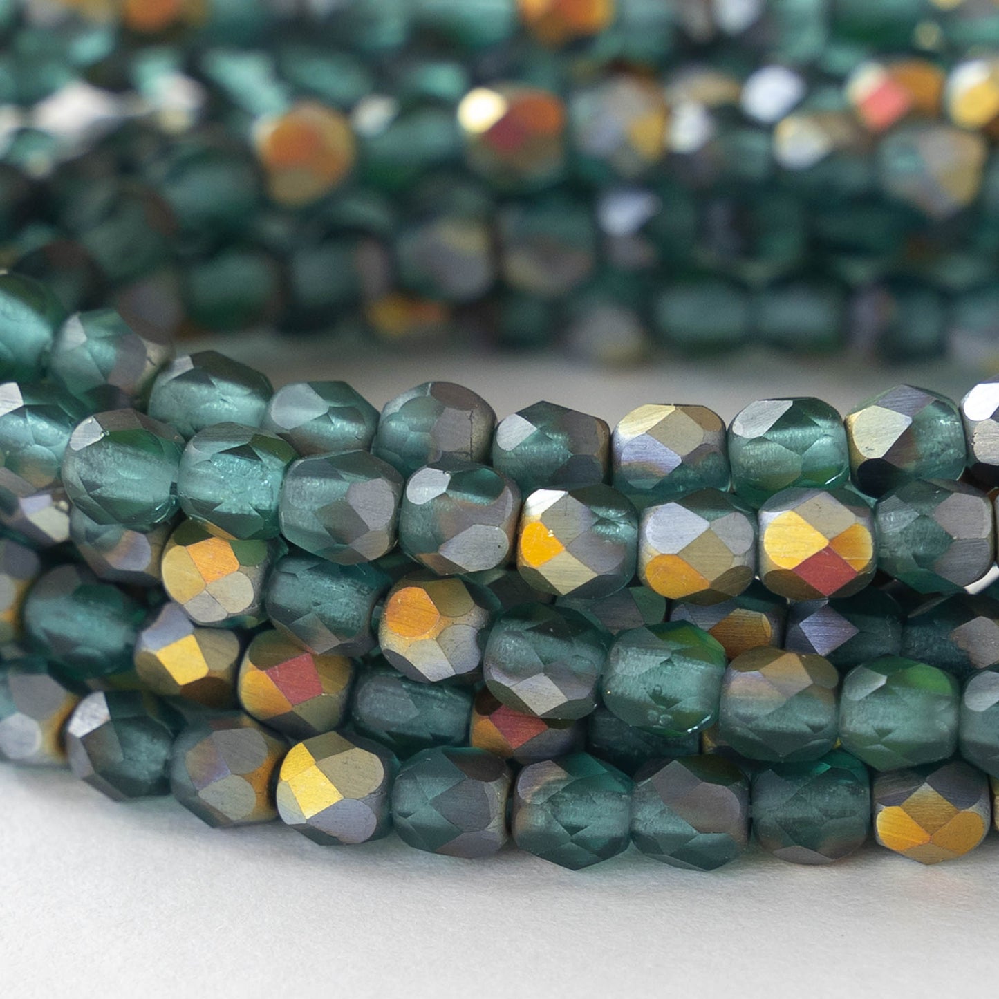 4mm Faceted Round Beads - Teal Semi Matte Marea Finish- 50 beads