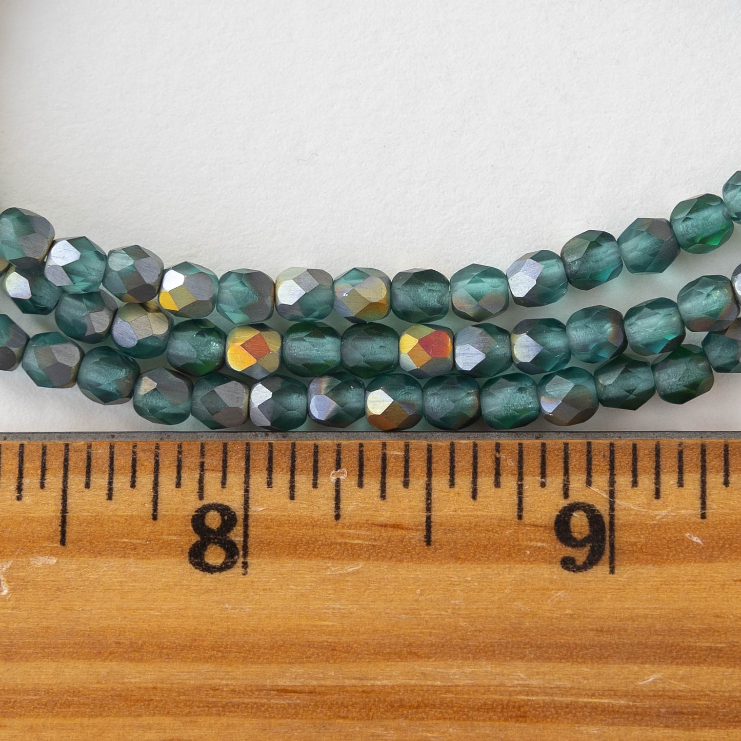 4mm Faceted Round Beads - Teal Semi Matte Marea Finish- 50 beads