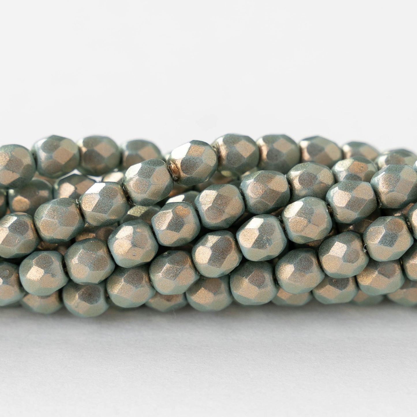 4mm Round Faceted Glass Beads - Opaque Turquoise with Gold Luster- 50 Beads