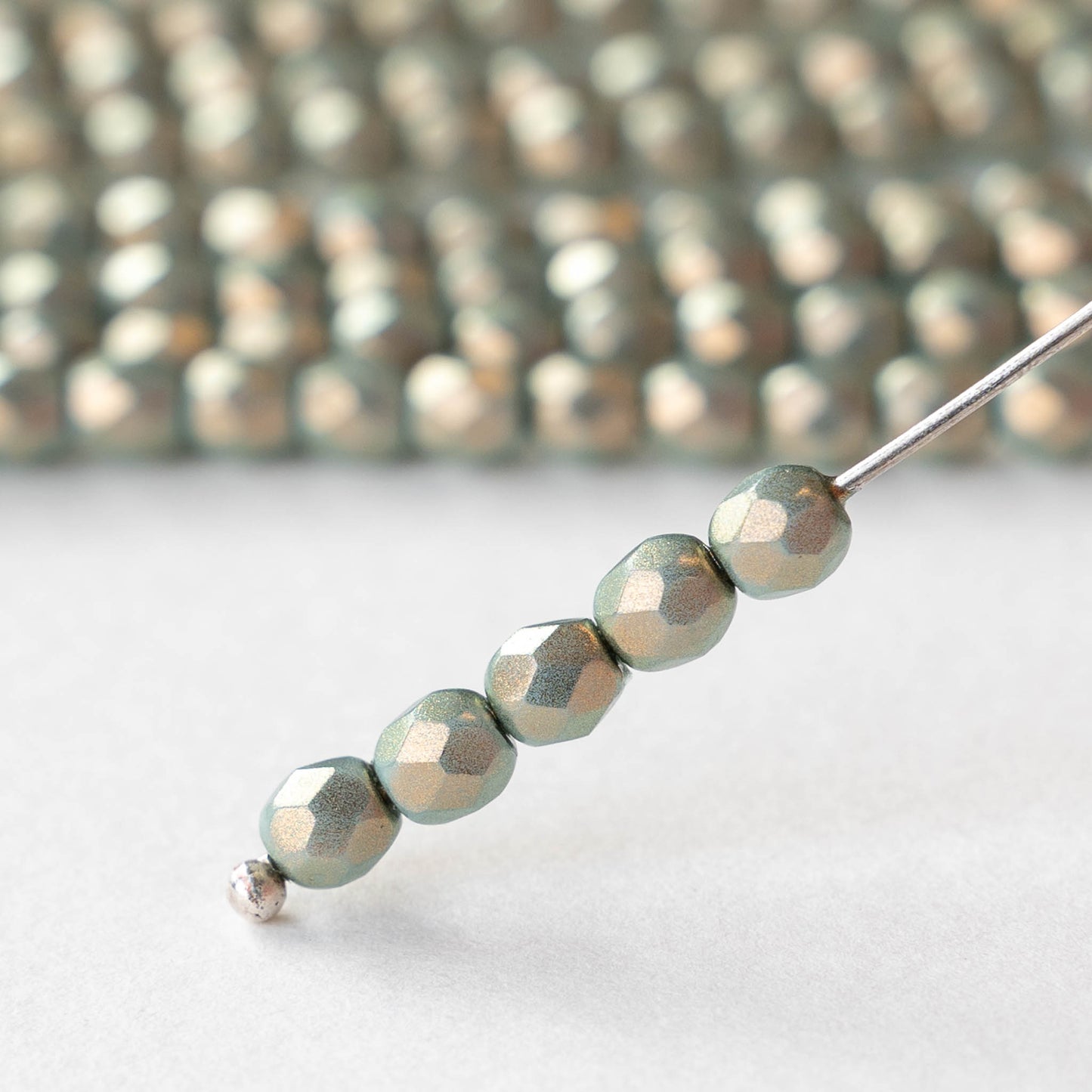 4mm Round Faceted Glass Beads - Opaque Turquoise with Gold Luster- 50 Beads