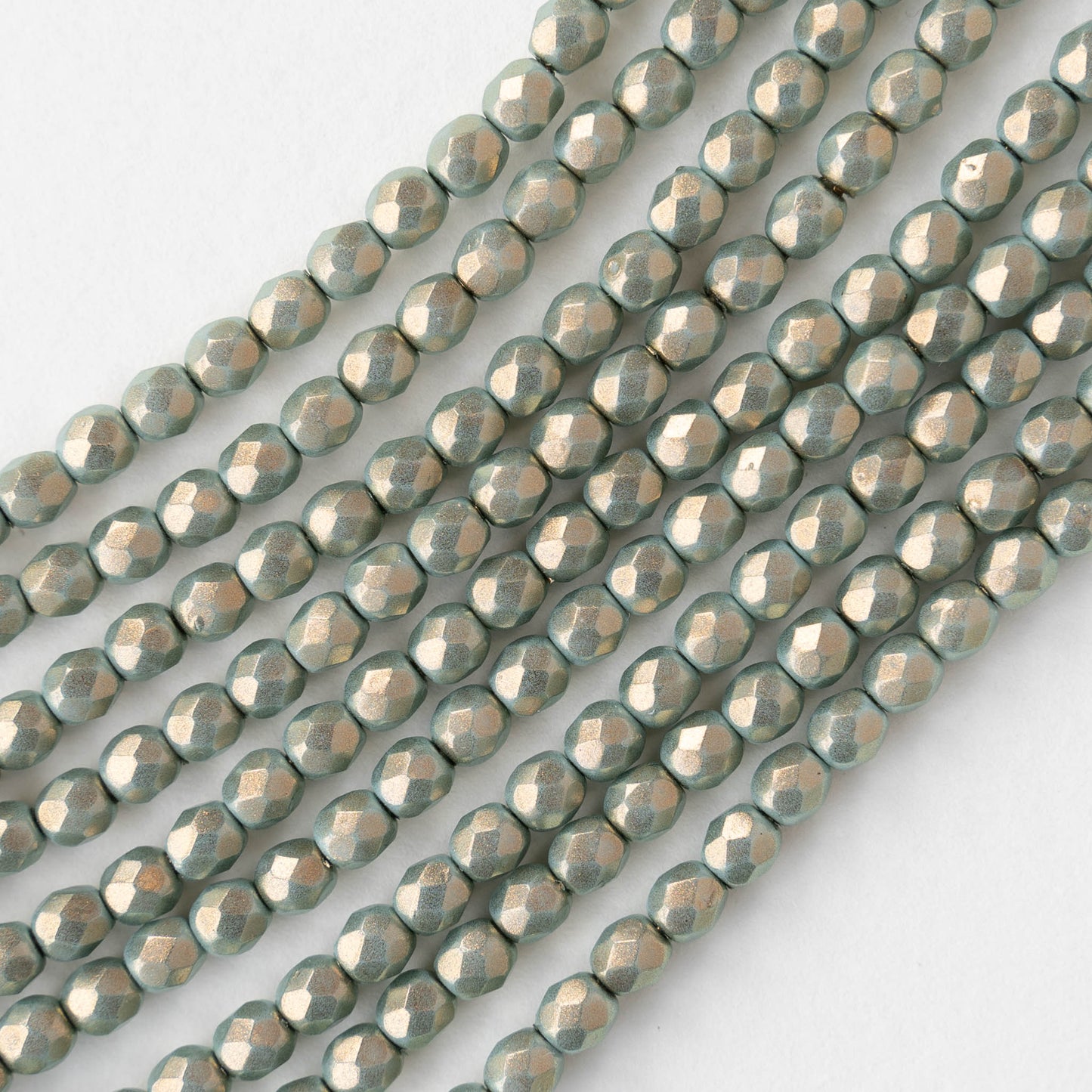 4mm Round Faceted Glass Beads - Opaque Turquoise with Gold Luster- 50 Beads