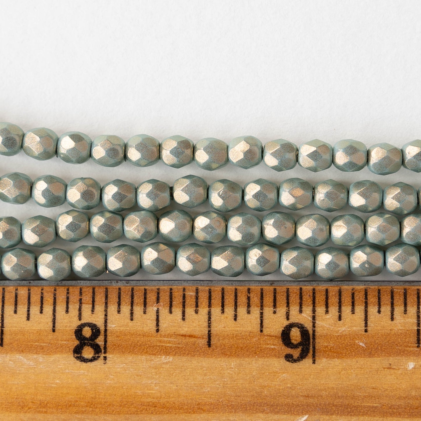 4mm Round Faceted Glass Beads - Opaque Turquoise with Gold Luster- 50 Beads