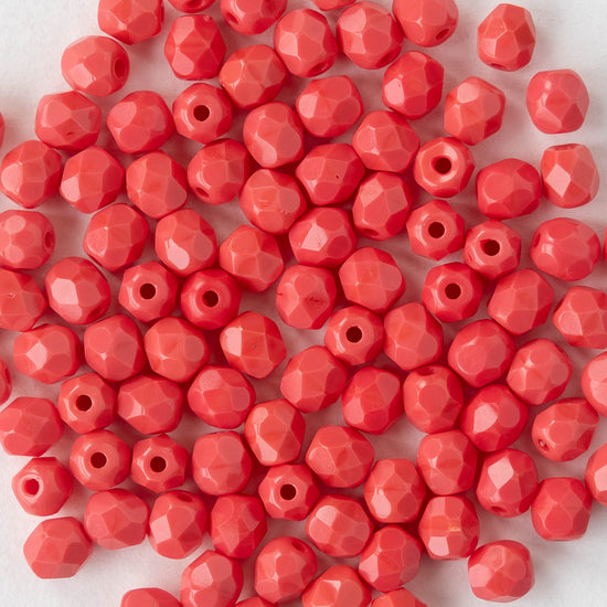 4mm Round Beads - Opaque Coral Red - 50 beads