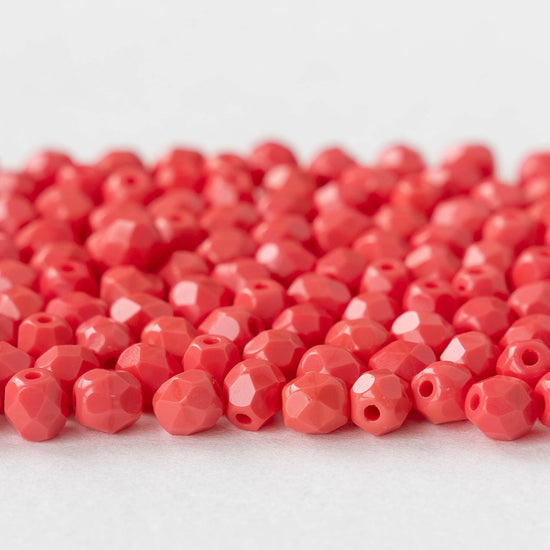 4mm Round Beads - Opaque Coral Red - 50 beads