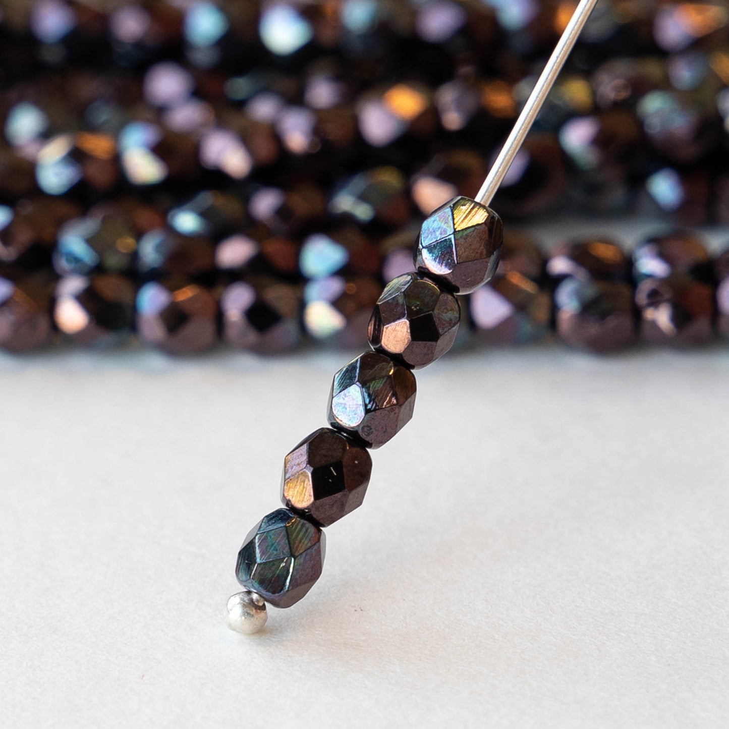 4mm Faceted Round Beads - Metallic Amethyst Purple Luster - 50 beads