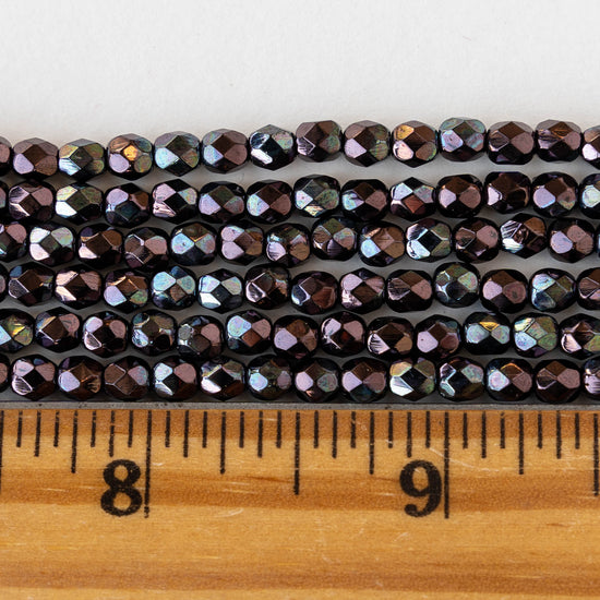 4mm Faceted Round Beads - Metallic Amethyst Purple Luster - 50 beads