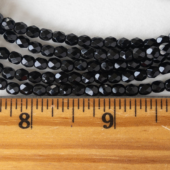 4mm Faceted Round Beads - Opaque Black - 50 beads