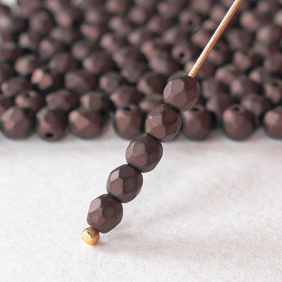 4mm Faceted Round Beads - Bronze Brown Matte- 50 beads
