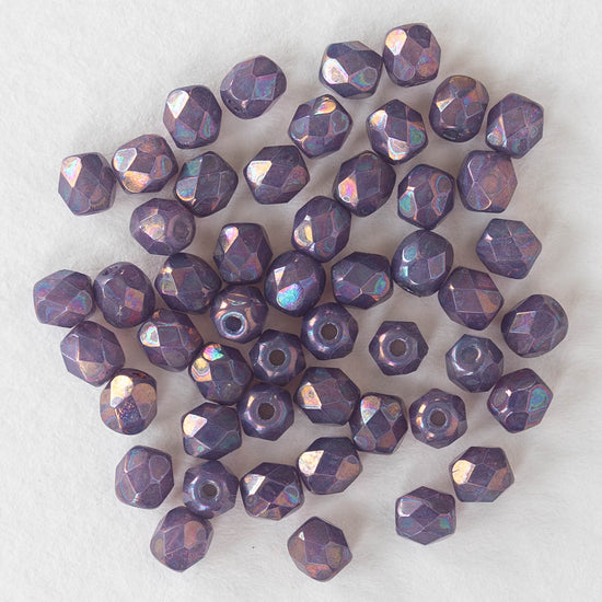4mm Faceted Round Beads -  Milky Purple Luster - 50 beads