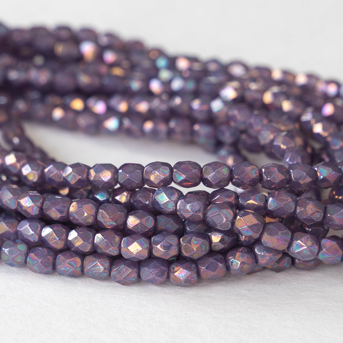 4mm Faceted Round Beads -  Milky Purple Luster - 50 beads
