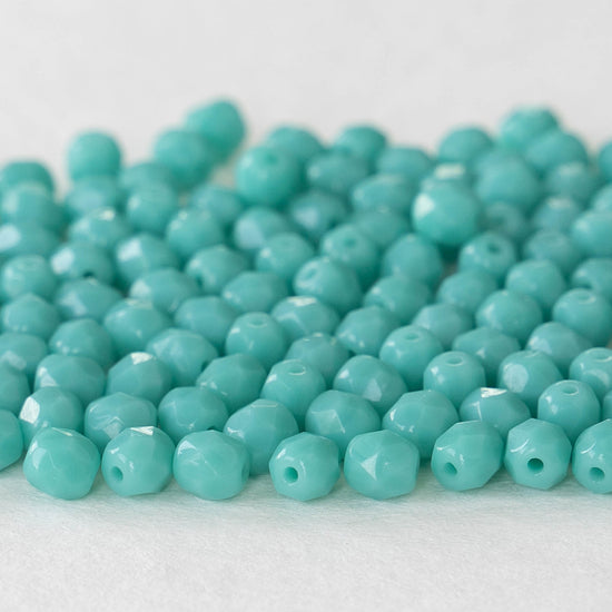 4mm Faceted Round  Beads -  Opaque Turquoise - 50 beads