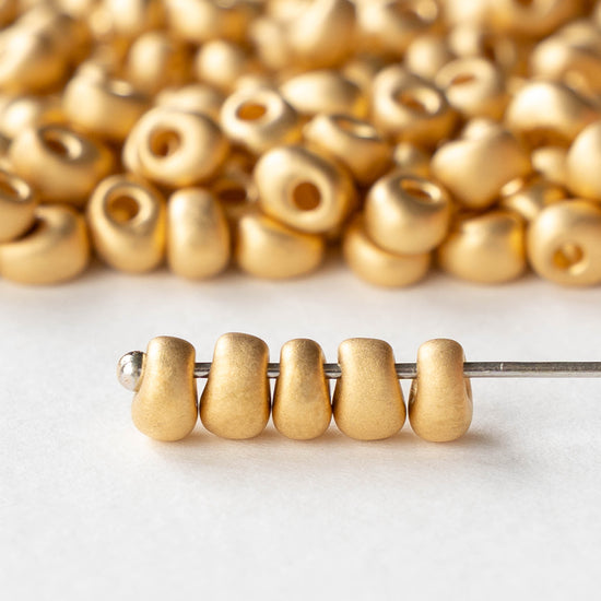 4mm Glass Magatama Teardrops - Matte Gold Plated - 5 grams