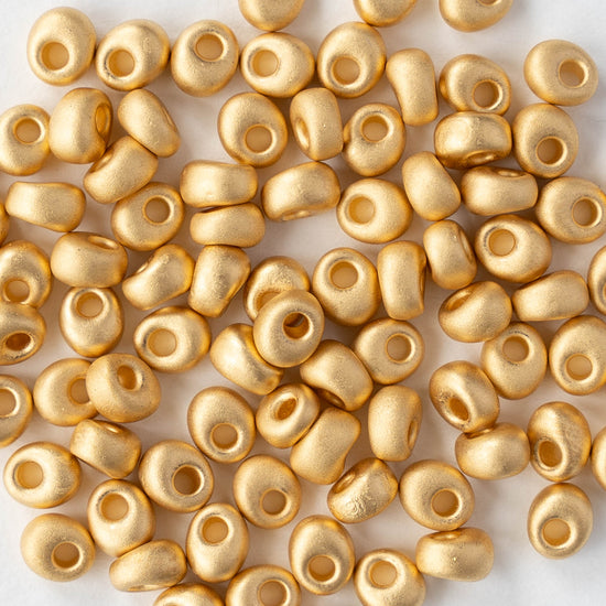 4mm Glass Magatama Teardrops - Matte Gold Plated - 5 grams