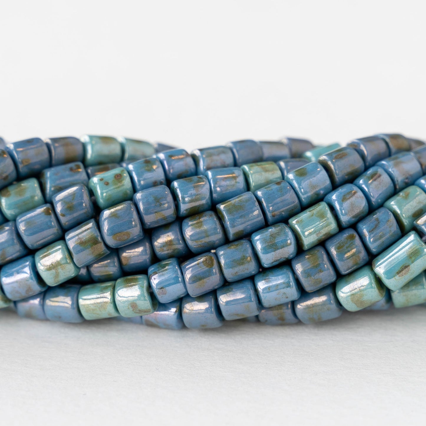 4mm Glass Mini Tubes - Opaque Blue and Green Turquoise Luster - 20 inches