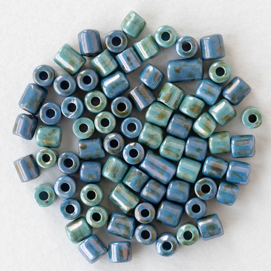 4mm Glass Mini Tubes - Opaque Blue and Green Turquoise Luster - 20 inches