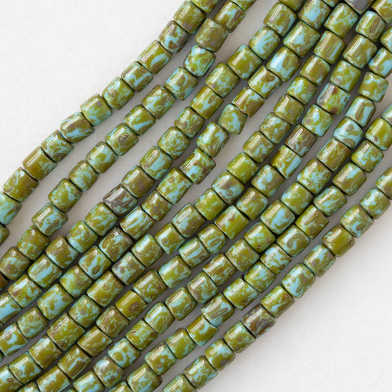 4mm Glass Mini Tubes - Opaque Turquoise Picasso - 20 inches