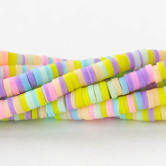 4mm or 8mm Polymer Clay Wheel Beads  - Pastel Mix - 16 inches