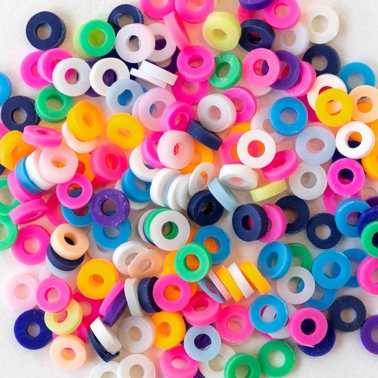 4mm, 6mm, or 8mm Polymer Clay Wheel Beads  - Rainbow Pink - 16 inches