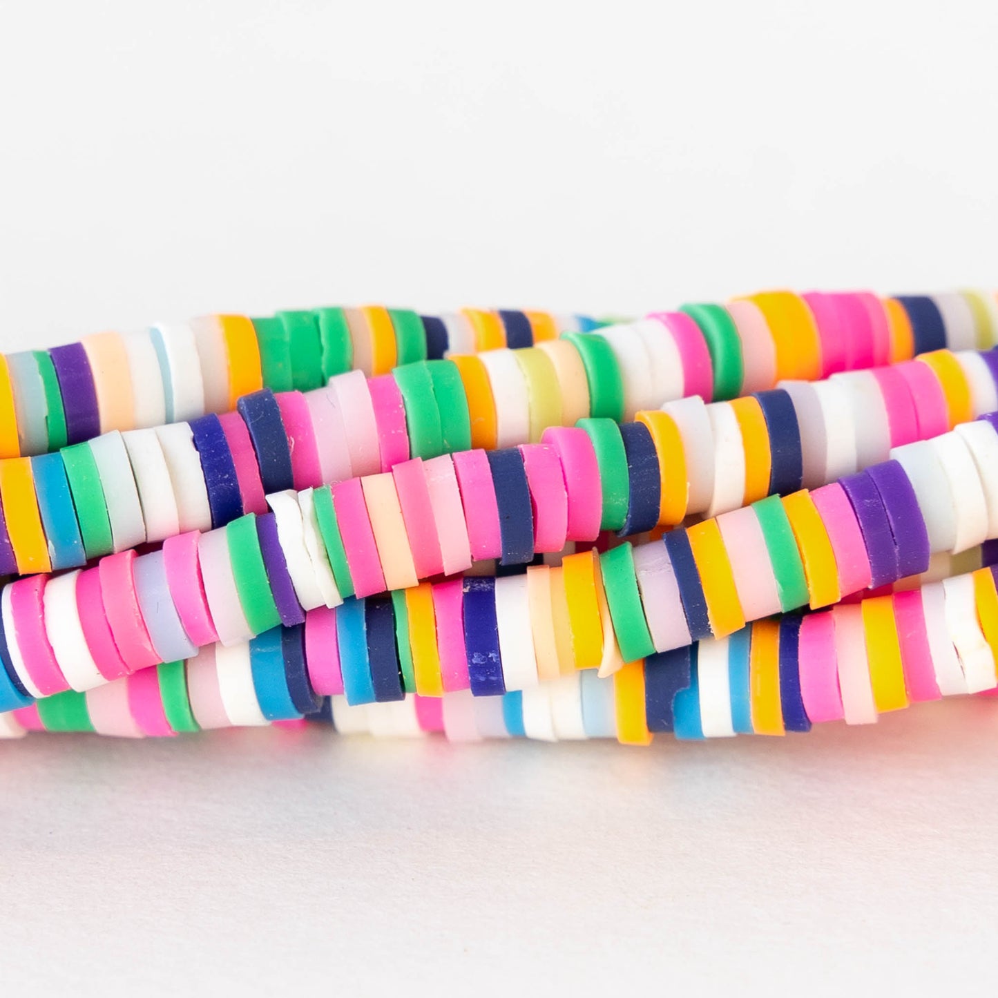 4mm, 6mm, or 8mm Polymer Clay Wheel Beads  - Rainbow Pink - 16 inches