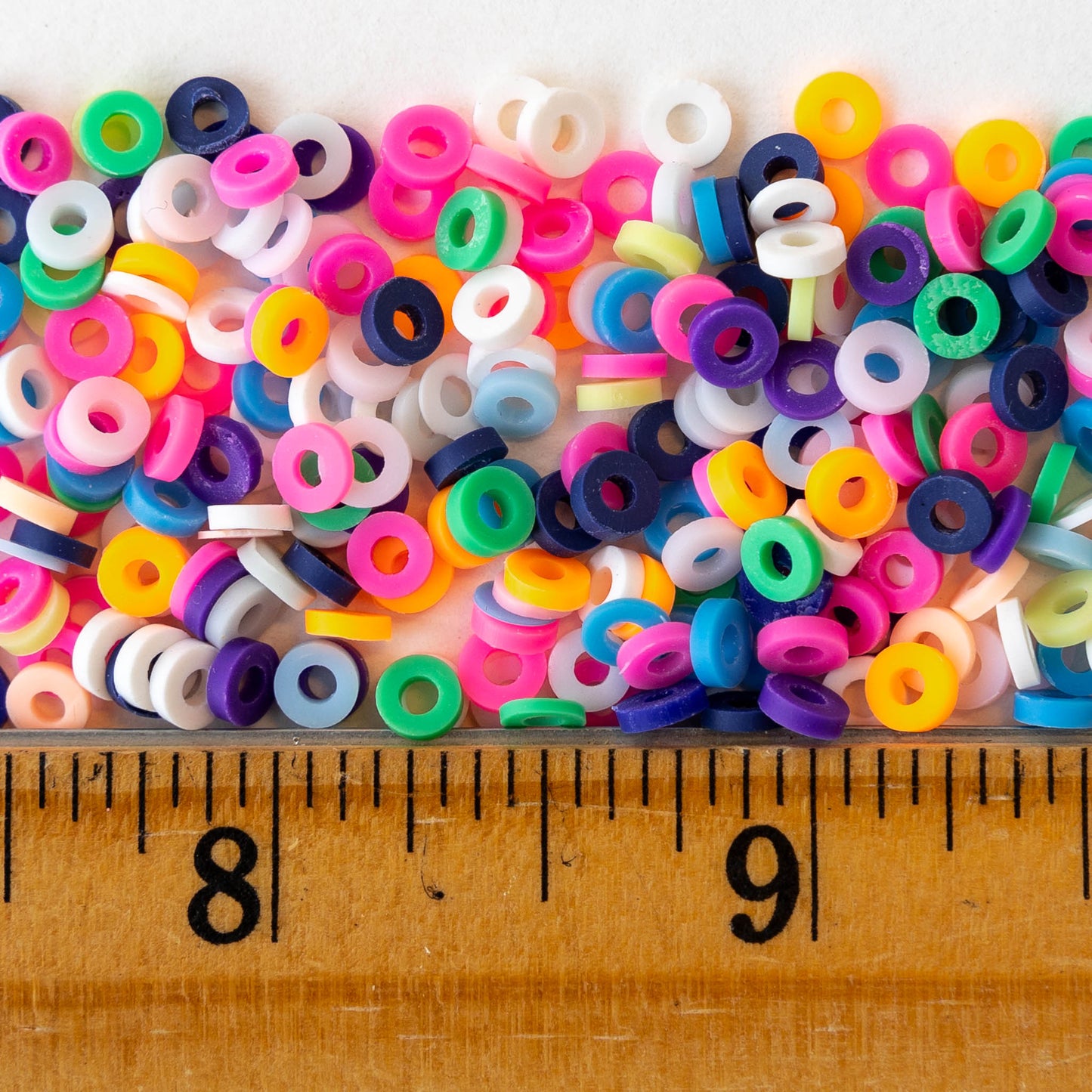 4mm, 6mm, or 8mm Polymer Clay Wheel Beads  - Rainbow Pink - 16 inches