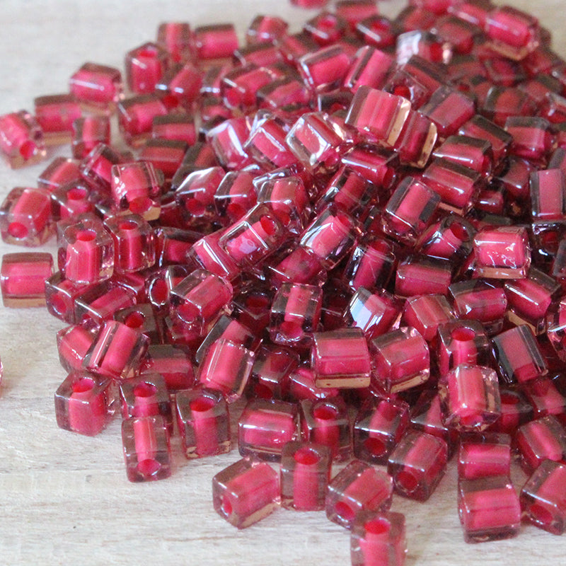 4mm Miyuki Cube Beads  - Rose Lined Amethyst - 20 or 60 grams