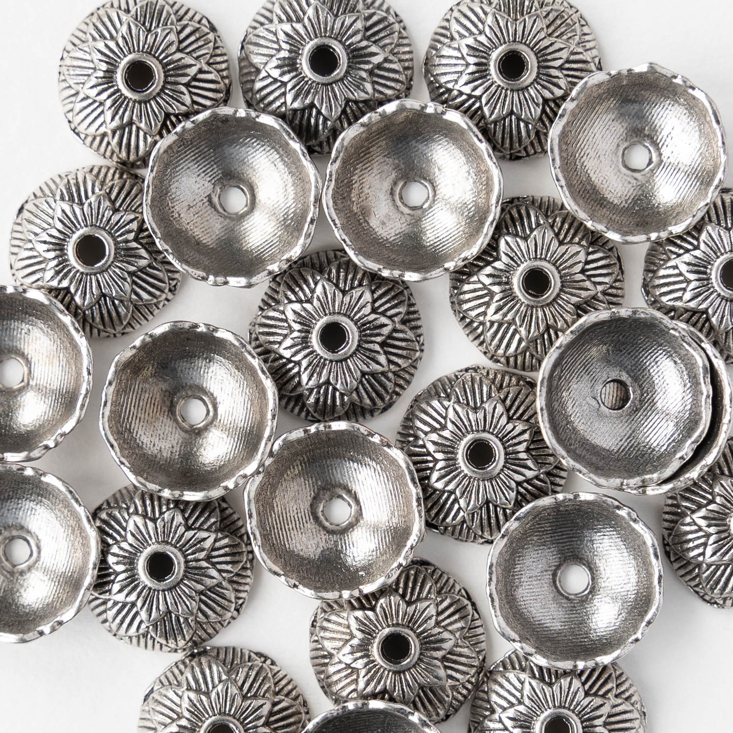 4x12mm Lotus Bead Cap - Antiqued Silver - 2, 6, or 12 bead caps