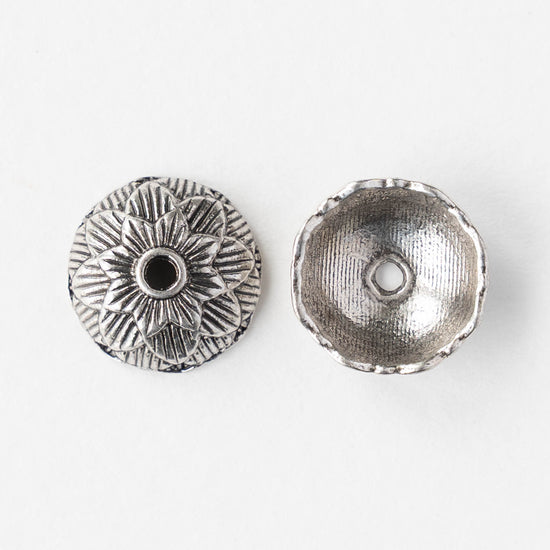 4x12mm Lotus Bead Cap - Antiqued Silver - 2, 6, or 12 bead caps