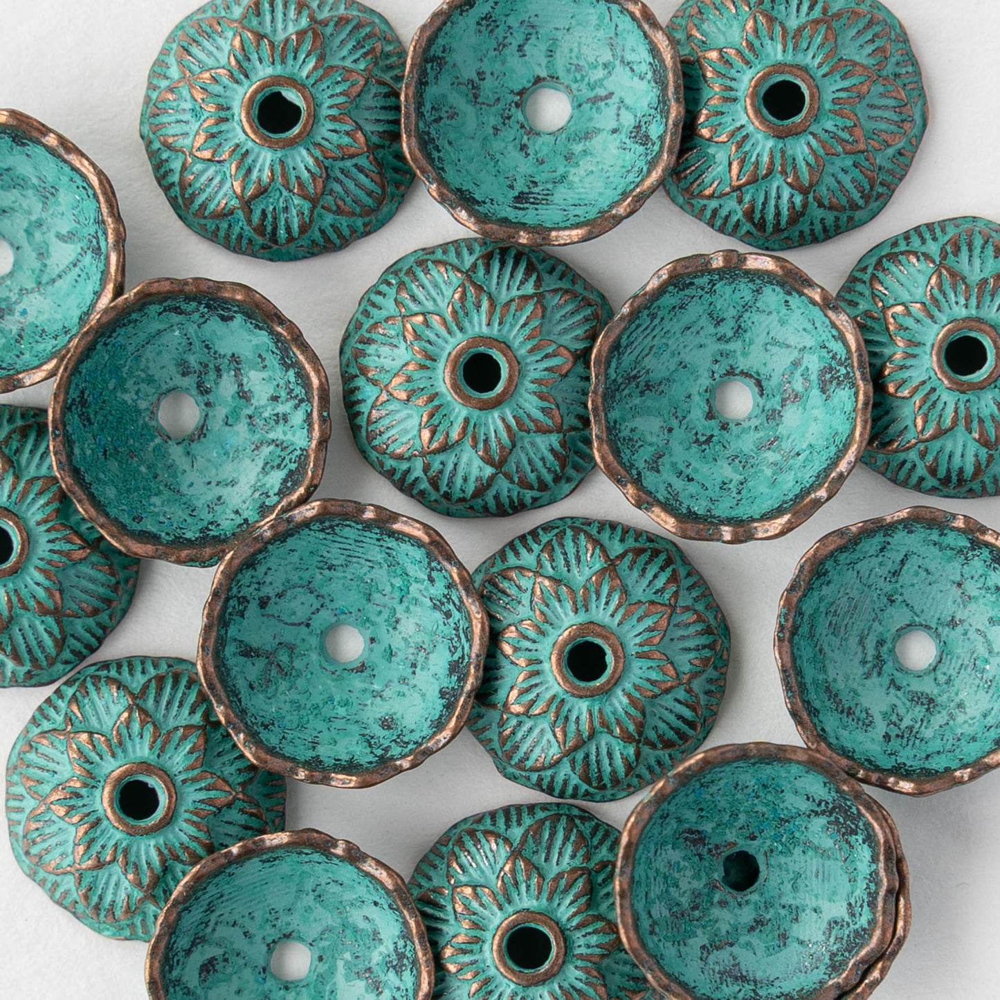 4x12mm Lotus Bead Cap - Copper Patina - 2, 6, or 12 bead caps