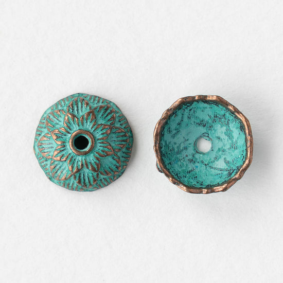 4x12mm Lotus Bead Cap - Copper Patina - 2, 6, or 12 bead caps