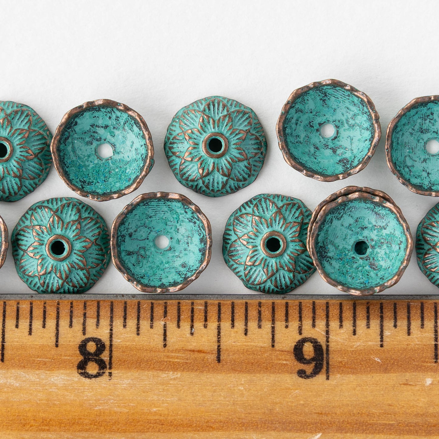 4x12mm Lotus Bead Cap - Copper Patina - 2, 6, or 12 bead caps
