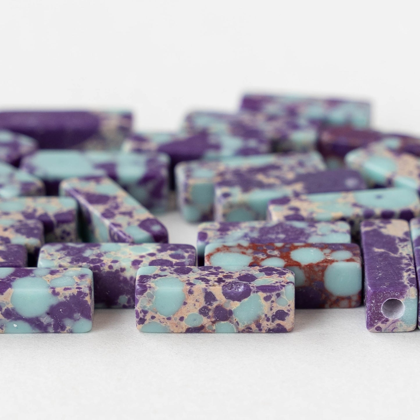 4x13mm Impression Jasper Square Tube Beads - Blue and Purple - 28 beads