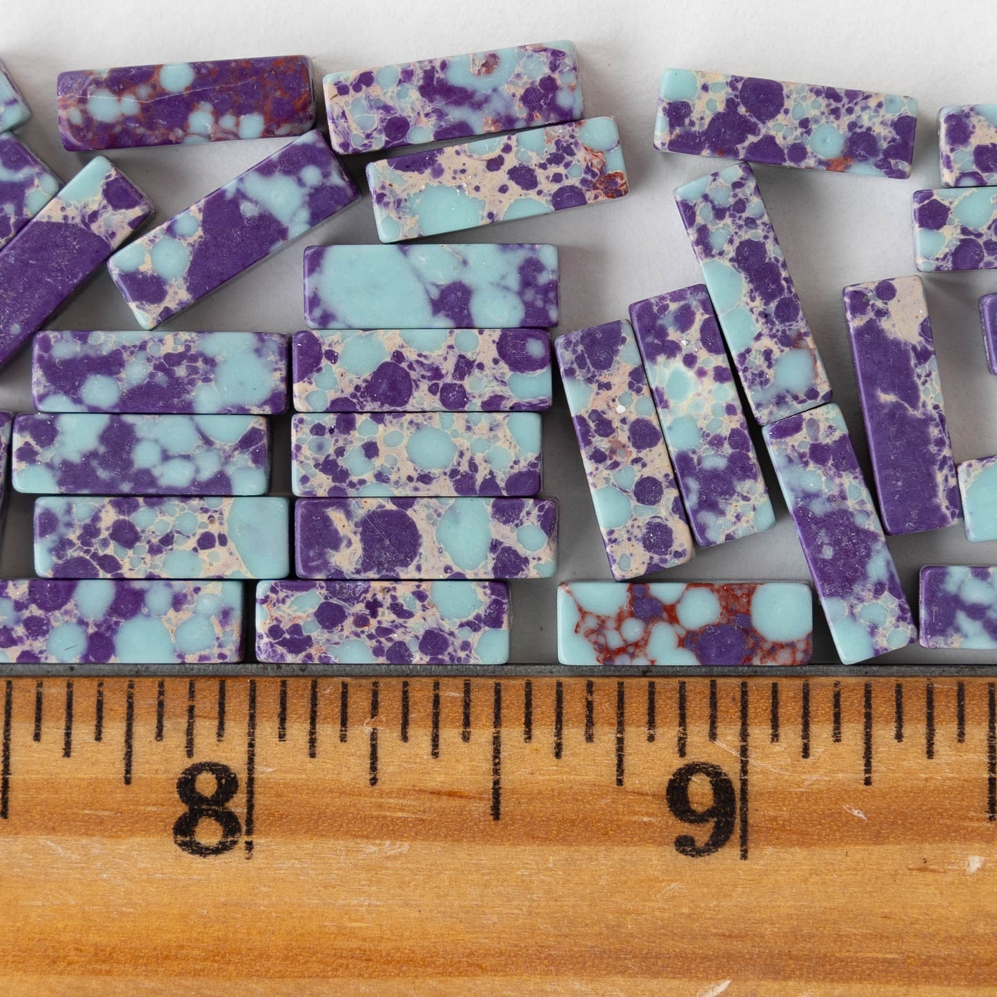 4x13mm Impression Jasper Square Tube Beads - Blue and Purple - 28 beads