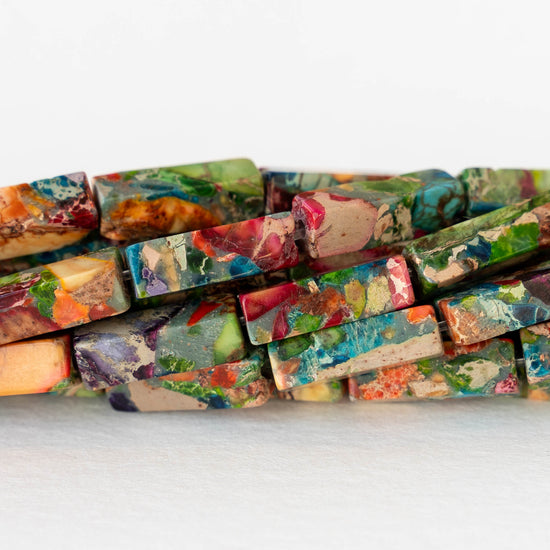 4x13mm Impression Jasper Rectangle Tube Beads - Color Mix - 28 beads