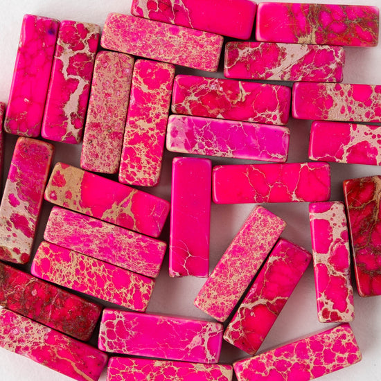 4x13mm Impression Jasper Rectangle Tube Beads - Pink - 28 beads