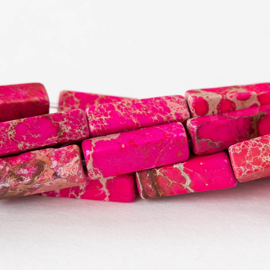 4x13mm Impression Jasper Rectangle Tube Beads - Pink - 28 beads