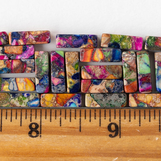 4x13mm Impression Jasper Rectangle Tube Beads - Purple Mix - 28 beads