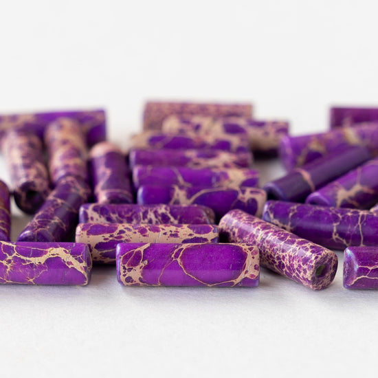 4x14mm Impression Jasper Tube Beads - Purple - 28 beads