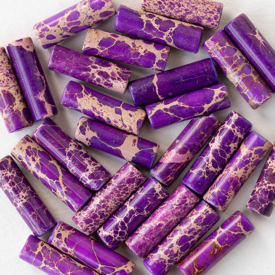 4x14mm Impression Jasper Tube Beads - Purple - 28 beads