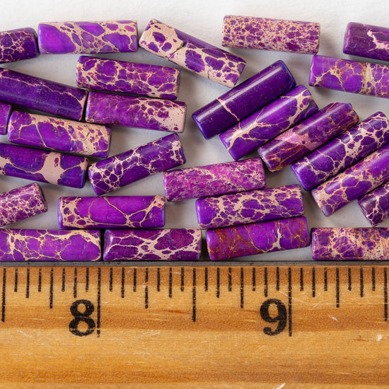 4x14mm Impression Jasper Tube Beads - Purple - 28 beads