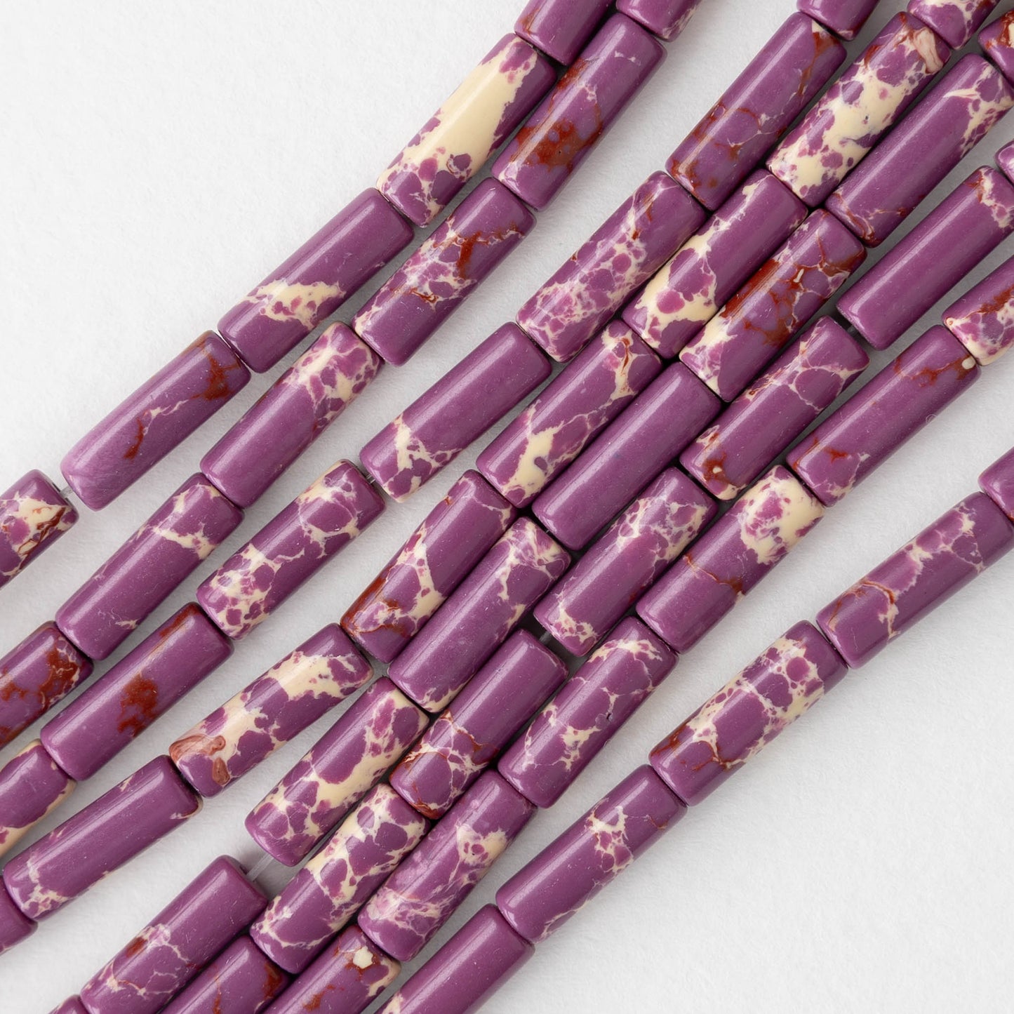 4x13mm Impression Jasper Tube Beads - Purple - 28 beads