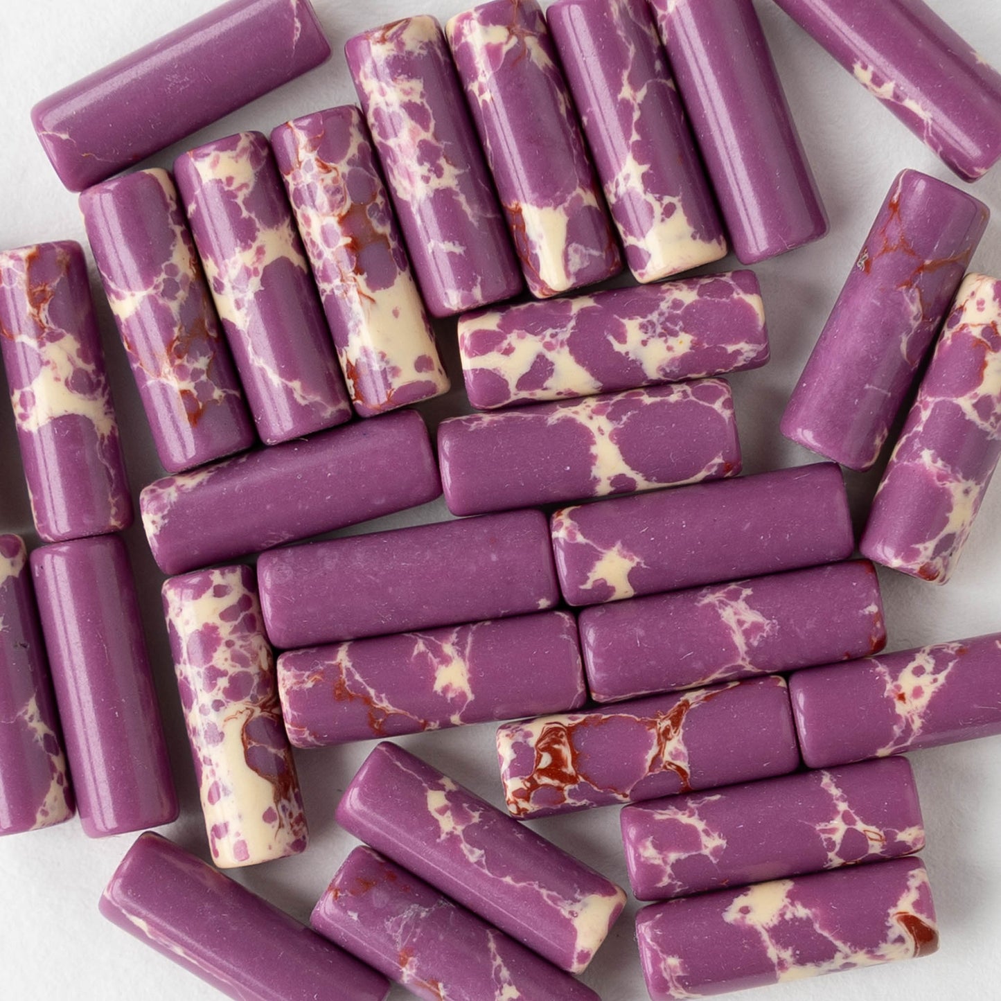 4x13mm Impression Jasper Tube Beads - Purple - 28 beads