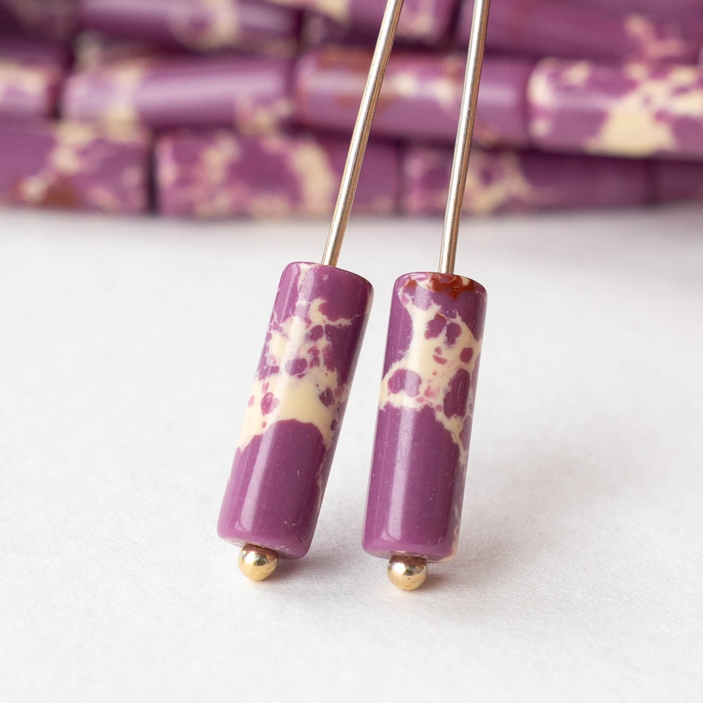 4x13mm Impression Jasper Tube Beads - Purple - 28 beads