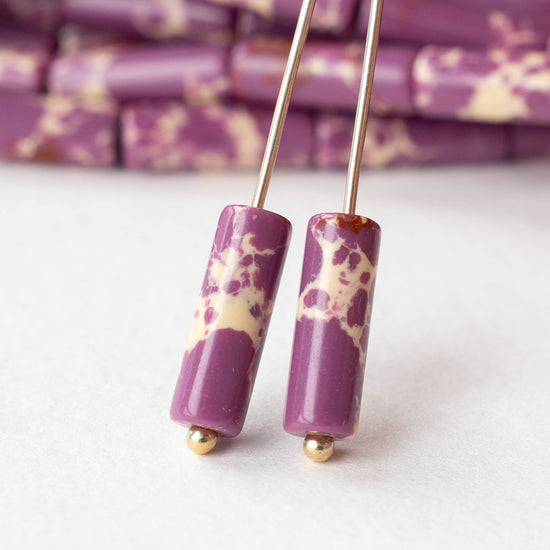 4x13mm Impression Jasper Tube Beads - Purple - 28 beads