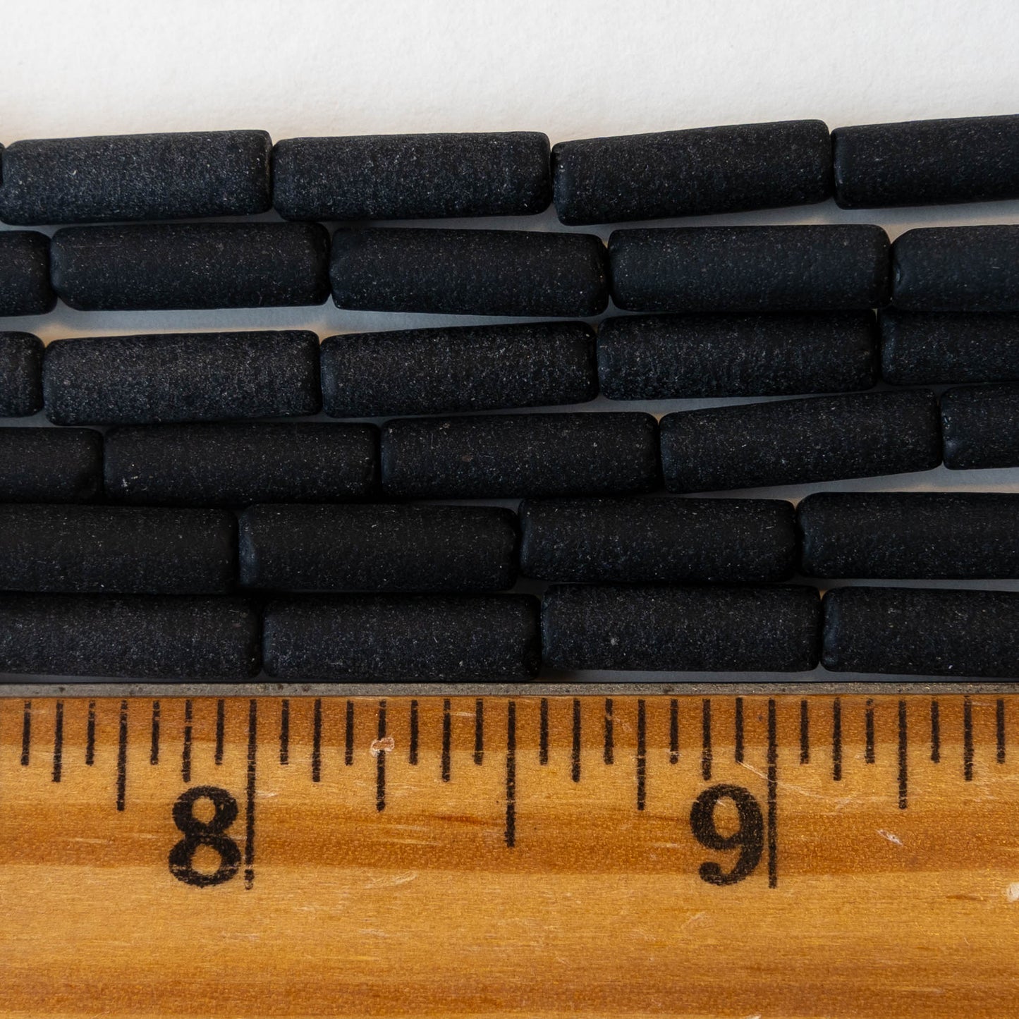 4x14mm Frosted Glass Tube Beads - Black