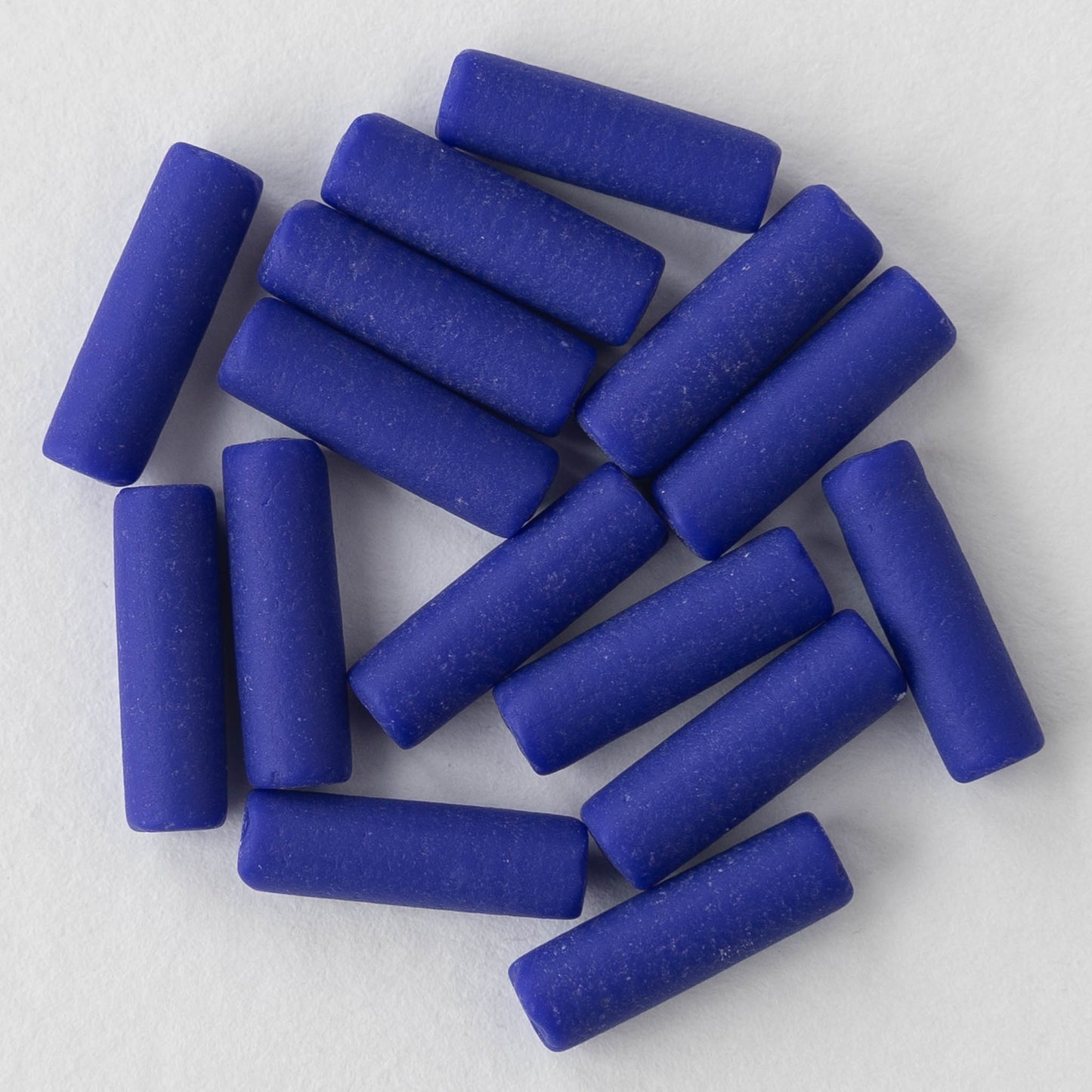 4x14mm Frosted Glass Tube Beads - Opaque Cobalt Blue - 30 or 90