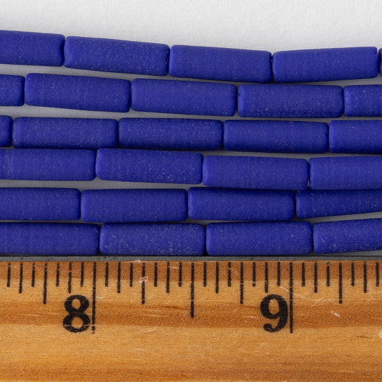4x14mm Frosted Glass Tube Beads - Opaque Cobalt Blue - 30 or 90
