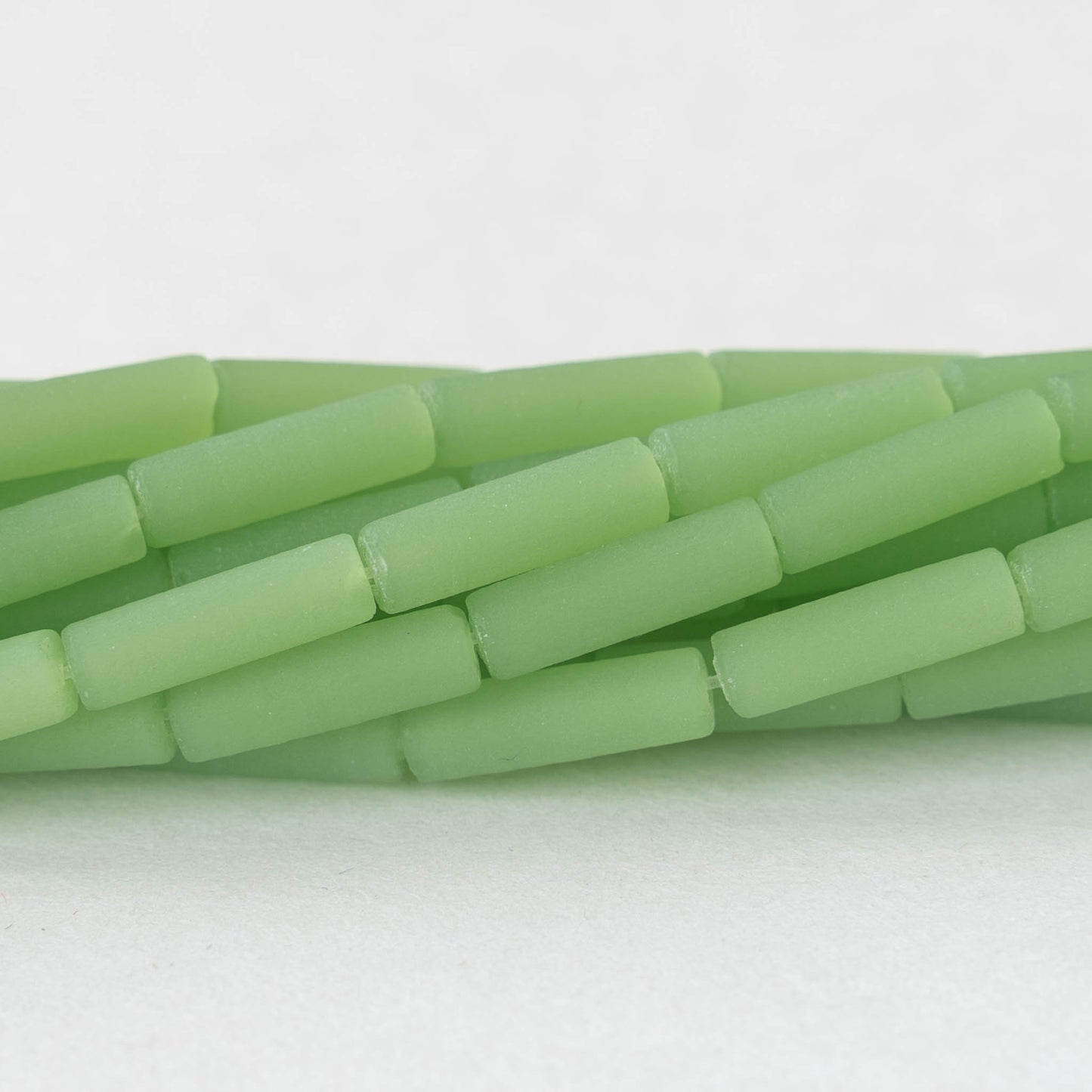 4x14mm Frosted Glass Tube Beads - Milky Opaque Seafoam - 30 or 90